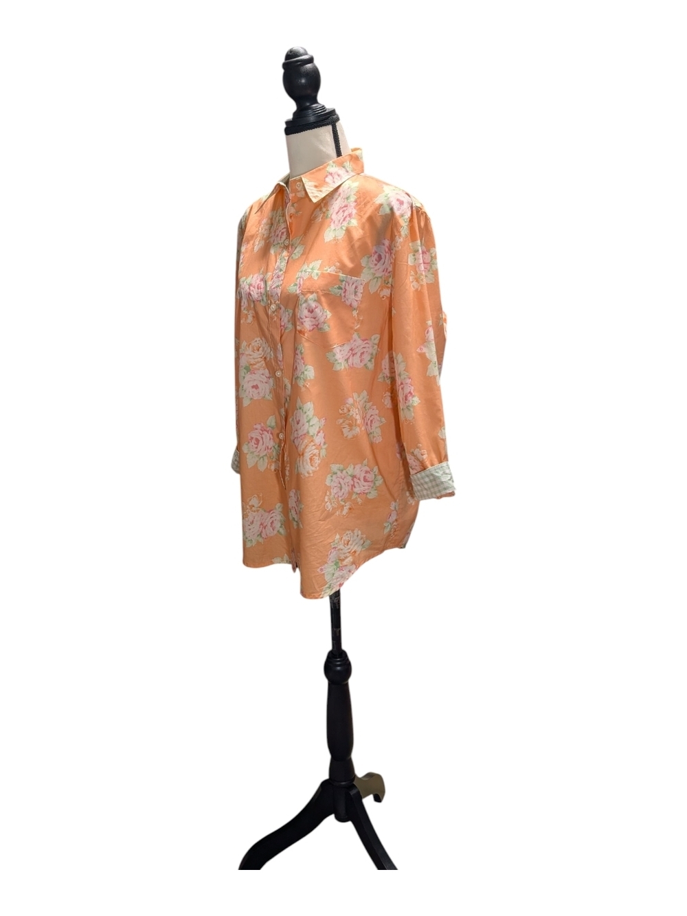 NWT Jones New York Signature Peach Floral Cotton Button-Up - Picture 2 of 8